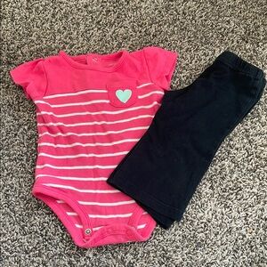 Carter's Pink Striped Onesie and Circo Black Pants Matching Set